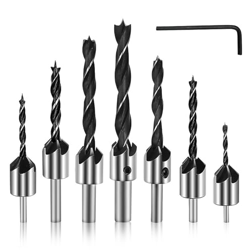 7 Pcs HSS Senker Bohrer Set,Senkbohrer Set,Senker Bohrer 3 4 5 6 7 8 10 mm,Holzverarbeitung Countersink Drill Werkzeug,mit Gratis Inbusschlüssel von TULEBOLIAN