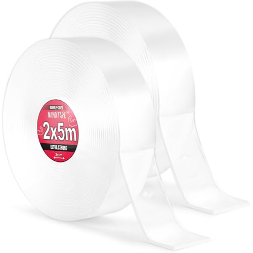 Nano Tape 2 x 5 m - Doppelseitiges Klebeband 10 m - Extra Stark, für Zuhause, Wand, Büro, Bubbles Art - Transparent Nano Klebeband - Nanoband doppelseitig - durchsichtiges zweiseitiges Klebeband von TULMERO