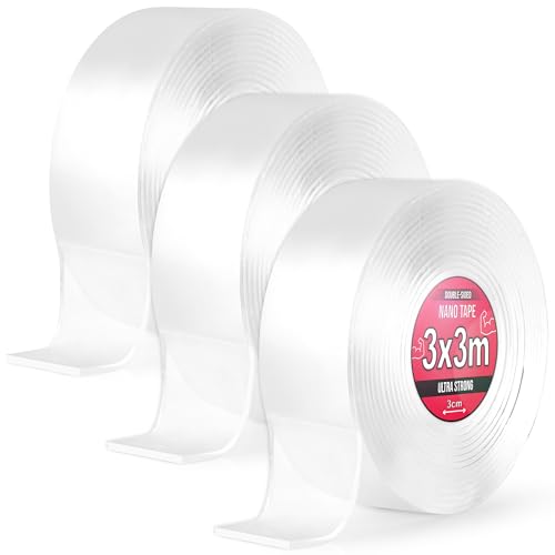 Nano Tape 3x 3 m - Doppelseitiges Klebeband 9m - Extra Stark, für Zuhause, Wand, Büro, Bubbles Art - Transparent Nano Klebeband - Nanoband doppelseitig - durchsichtiges zweiseitiges Klebeband von TULMERO