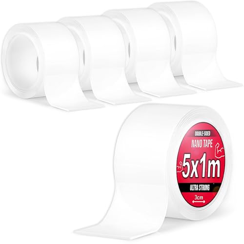 Nano Tape 5 x 1m - Doppelseitiges Klebeband 5m - Extra Stark, für Zuhause, Wand, Büro, Bubbles Art - Transparent Nano Klebeband - Nanoband doppelseitig - durchsichtiges zweiseitiges Klebeband von TULMERO