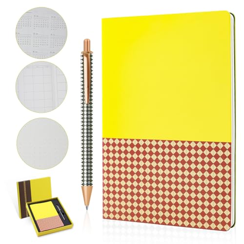 TUNJILOOL Tagebuch- A5 Notizbuch mit Stift Set, Gelb Dicker Notizblock, 192 Seiten Schreib Tagebuch Set für Reisen, Schule, Büro, Zuhause für Damen und Herren von TUNJILOOL