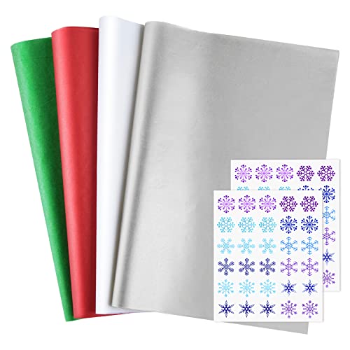 TUPARKA 60 Blatt Seidenpapier 20,4 x 15 Zoll Weihnachtsseidenpapier, Geschenkpapier zum Basteln und Basteln, Geschenktüten, Dekorationen für Weihnachtsfeiern (Silber, Rot, Grün, Weiß) von TUPARKA