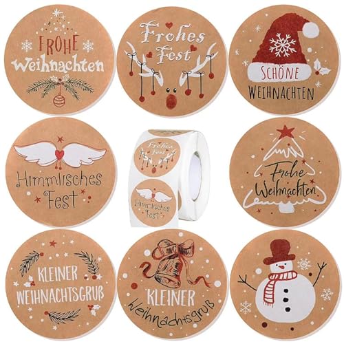 Novelty Decor Weihnachtsaufkleber 500 Stück Weihnachtsaufkleber 3,8 cm rund, selbstklebende Etiketten mit Frohe Weihnachten Motiven für Geschenkverpackung, Partydekoration, Umschlag usw von TURWXGSO