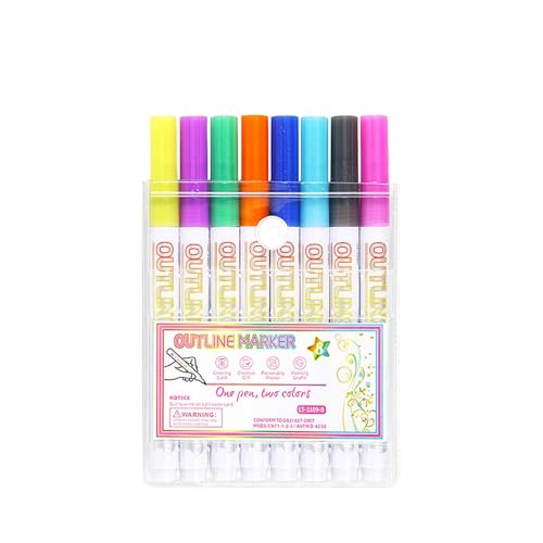 TURWXGSO Markerstift für Highlight, Doppel-Linien-Marker, selbstumrissige Marker, Glitzer-Gel-Marker, bunte Marker, Kunststifte zum Zeichnen, Greetin für Weihnachtsfeier von TURWXGSO