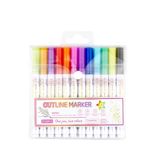 TURWXGSO Markerstift für Highlight, Doppel-Linien-Marker, selbstumrissige Marker, Glitzer-Gel-Marker, bunte Marker, Kunststifte zum Zeichnen, Greetin für Weihnachtsfeier von TURWXGSO