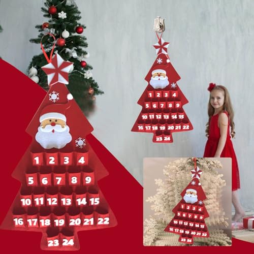 Weihnachtsbaum-Countdown-Kalender, Schneeflocke, Weihnachtsmann-Kalender, dreidimensionale Filze, Weihnachtsmonatskalender, 25 Zahlen, Tasche mit Umhängeband, Weihnachtsgeschenk von TURWXGSO