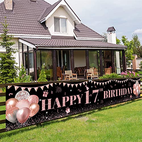 17 Geburtstag Deko Schwarz Roségold, Deko 17. Geburtstag Mädchen, 17. Geburtstag Mädchen Deko Banner Hintergrund, Groß 17. Geburtstag Stoff Schild Poster Banner für Geburtstagsfeier Deko, 300×50cm von TUTUXMA