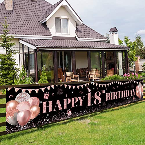 18 Geburtstag Deko Schwarz Roségold, Deko 18. Geburtstag Mädchen, 18. Geburtstag Mädchen Deko Banner Hintergrund, Groß 18. Geburtstag Stoff Schild Poster Banner für Geburtstagsfeier Deko, 300×50cm von TUTUXMA