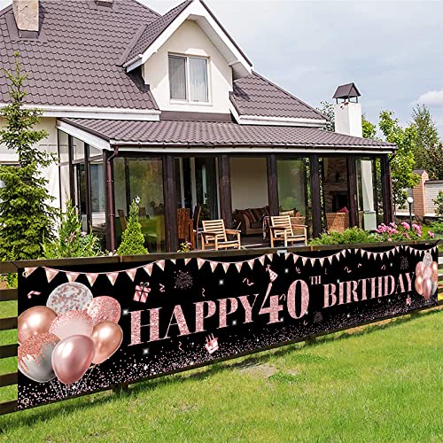 40. Geburtstagsfeier Dekorationen, Deko 40. Geburtstag Frauen, Schwarz Roségold 40 Geburtstag Deko Banner Hintergrund, Extra Groß 40 Geburtstag Frauen Deko Stoff Schild Poster Banner, 300 × 50 cm von TUTUXMA