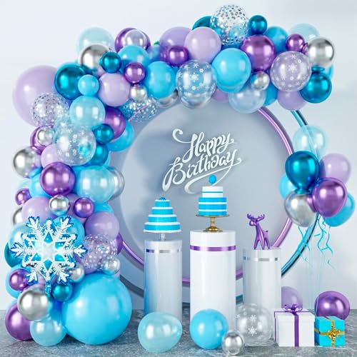 94 Stück Frozen Luftballon Girlande Frozen Geburtstagsdeko Mädchen mit Metallic Blau Lila Silber Schneeflocke Folien Ballon Frozen Eiskönigin Weihnachten Baby shower Eiskönigin Cartoon Thema von TUTUXMA