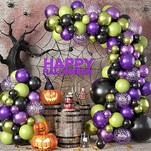 Halloween Luftballons Girlande, Halloween Deko Luftballons, Schwarz Lila Grün Latex Helium Partyballons Set mit Lila Konfetti Ballons, Halloween Ballon Girlande Kit für Halloween Party Dekoration von TUTUXMA