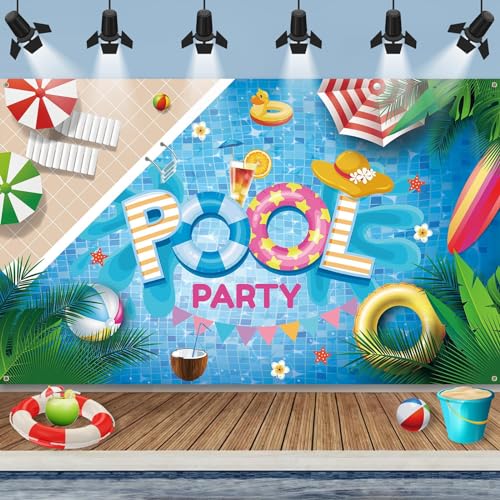 Pool Party Deko Banner, Sommer Pool Party Banner Deko, Hawaii Party Deko Banner, Hawaii Pool Banner Dekorationen, Groß Pool Hintergrund Banner für Poolparty Sommerparty Beach Party Deko, 185x110 cm von TUTUXMA