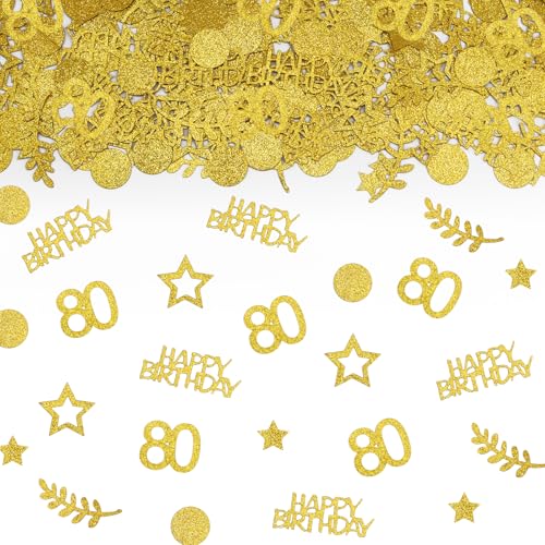 TUZELIYA Konfetti 80 Geburtstag Deko Gold，Tischdeko Deko 80 Geburtstag Frau Mann 200 Stück， 80. Geburtstag Deko Confetti，80.ter Streudeko Geburtstag Konfetti Frauen Männer von TUZELIYA