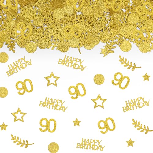 TUZELIYA Konfetti 90 Geburtstag Deko Gold，Tischdeko Deko 90 Geburtstag Frau Mann 200 Stück， 90. Geburtstag Deko Confetti，90.ter Streudeko Geburtstag Konfetti Frauen Männer von TUZELIYA