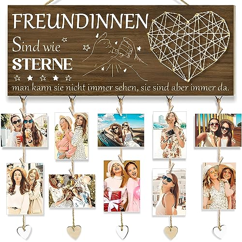 TUZHE Bilderrahmen Collagen Holz Photo Hanging Bilderrahmen Geschenke für Freundin DIY Kreative Bilderrahmen Hängende mit 5 Linien 10 Holzklammern Geburtstag Weihnachtsgeschenke für Schwester Frauen von TUZHE