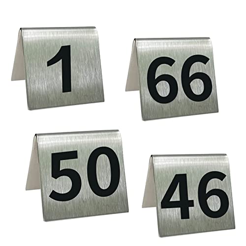 Tischkarten Tischnummernschilder 1-50/1-100 Tischkarten, leicht zu reinigende Tischnummern aus Edelstahl im Zeltstil, stabil, unzerbrechlich, Tischnummernkarten-Zyklus verwendet für(1 to 50) von TVHXNWTO