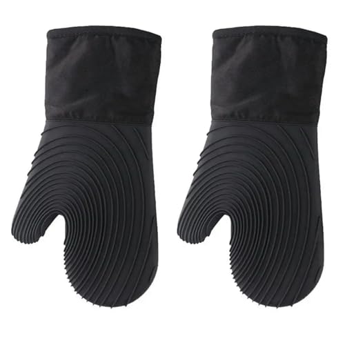 Hitzebeständiges Silikon-Ofenhandschuh-Set, weiches Polyester-Futter, wasserdicht, lange, flexible dicke Handschuhe für Küche und Kochen von TVIVID