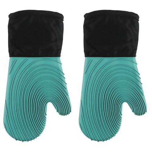 Hitzebeständiges Silikon-Ofenhandschuh-Set, weiches Polyester-Futter, wasserdicht, lange, flexible dicke Handschuhe für Küche und Kochen von TVIVID