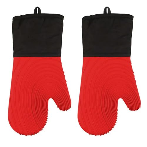 Hitzebeständiges Silikon-Ofenhandschuh-Set, weiches Polyester-Futter, wasserdicht, lange, flexible dicke Handschuhe für Küche und Kochen von TVIVID