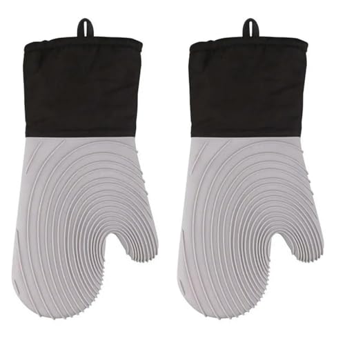 Hitzebeständiges Silikon-Ofenhandschuh-Set, weiches Polyester-Futter, wasserdicht, lange, flexible dicke Handschuhe für Küche und Kochen von TVIVID