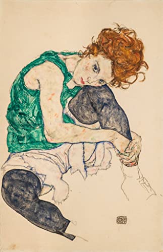 TVLAR Berühmte Gemälde Ölgemälde Kunstdruck Wandbilder Drucken Sitzende frau mit gebeugten Knien von egon schiele für Heimtextilien 60x90cm von TVLAR