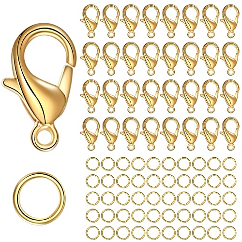 150 Stück Kettenverschlüsse, 750 Stück Biegeringe, goldenes Karabinerverschluss-Kettenverschluss-Set, Haken und Schlaufen zur Herstellung von Armbändern, Halsketten und Anhängern von TVNYOUJIA