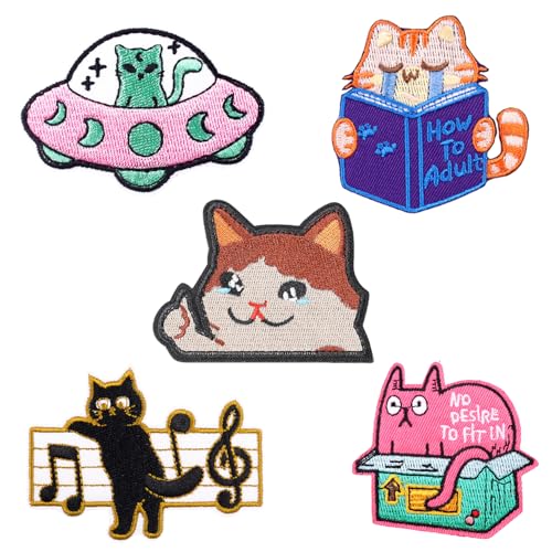 TVSVKWE 5 Stück Cartoon-Katzen-Tuchaufnäher, niedliche Stickerei, Stoffaufnäher, DIY-Nähmaterialien und Reparaturflicken für Kleidung. TVSVKWE 5 Stück Cartoon-Katzen-Tuchaufnäher, niedliche Stickerei, Stoffaufnäher, DIY-Nähmaterialien und Reparaturflicken für Kleidung. von TVSVKWE