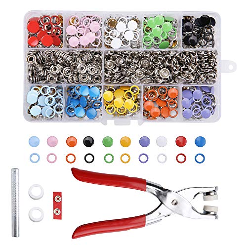 TWBEST Druckknopf,Druckknopf Set mit Zange, 200 Sets Druckknöpfe Metall, 10 Farben Nähfrei Buttons Hohle Feste Knöpfe Werkzeug Prong Schnalle Kam Snaps für DIY Basteln Baby Kinder Jersey Stoff von TWBEST