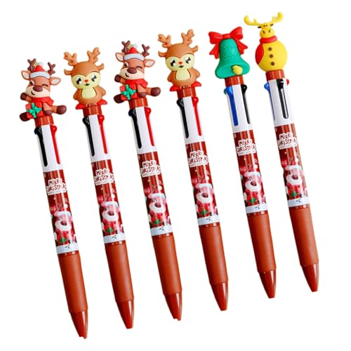 6 x Set 4-in-1 mehrfarbiger Kugelschreiber, Weihnachts-Kugelschreiber, 0,5 mm, Shuttle-Stift, Schreibstift, Büro, Schulbedarf von TWEW