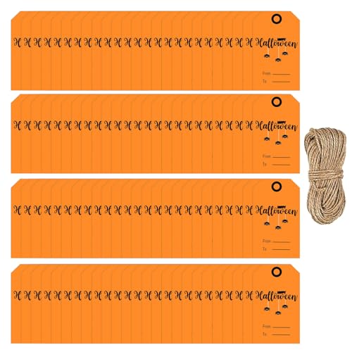 Halloween-Etiketten zum Aufhängen, 5,1 x 3 cm, beschreibbare Verpackungsetiketten, Halloween-Zubehör für Geschenkbox, Süßigkeitenbeutel, 100 Stück von TWEW