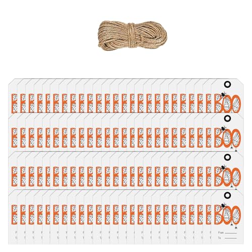 Halloween-Etiketten zum Aufhängen, 5,1 x 3 cm, beschreibbare Verpackungsetiketten, Halloween-Zubehör für Geschenkbox, Süßigkeitenbeutel, 100 Stück von TWEW