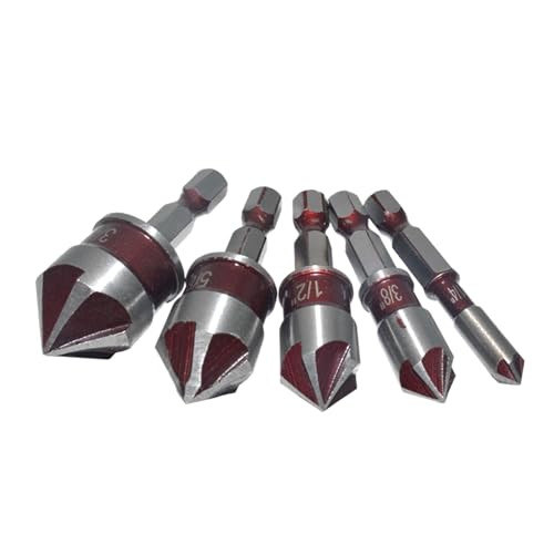 Kegelsenker-Set in Industriequalität, 6 Schaft, effizienter 82°-Senker-Bit, 3/4 Zoll, 5/8 Zoll, 1/2 Zoll, 3/8 Zoll und 1/4 Zoll Champer-Set von TWEW