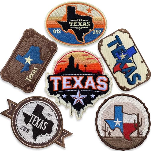 Bestickte Texas-Aufnäher für Hüte, zum Aufbügeln/Aufnähen, 6 Stück, Old Western Style TX-Stickbögen mit Heißpress-Kleber für Trucker-Mütze, Rucksäcke, Jacken, Beanie, DIY-Materialbedarf von TWIG