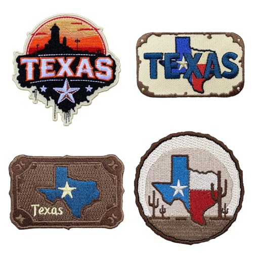 Bestickte Texas-Aufnäher zum Aufbügeln für Hüte, Vintage-Western-Stil, TX-Stickbögen, zum Aufnähen mit Heißpress-Kleber für Rucksäcke, 4 Stück von TWIG