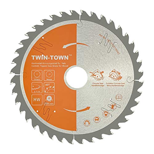 TWIN-TOWN HM Kreissägeblatt Holz 190x30mm Z40,Reduzierring 20 mm, Ideal für Bauholz Naturholz Hartholz Schalholz Faserplatten Leimholz zum Sägen mit Kreissäge und Akkukreissäge von TWIN-TOWN