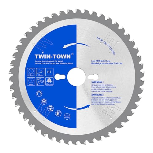 TWIN-TOWN Sägeblatt 216x30mm Z50 für Stahl und Eisenmetall, Kreissägeblatt 216 x 30 Ideal für Vierkantrohr, Winkeleisen, Baustahlblech, Rohre und andere Eisenmetalle von TWIN-TOWN