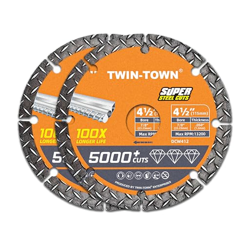 TWIN-TOWN Schneidrad, 11,4 x 2,2 cm für Metall, Trennscheibe mit mehr als 5000 Schnitten auf Bewehrung, Stahl, Eisen, 2 Stück von TWIN-TOWN