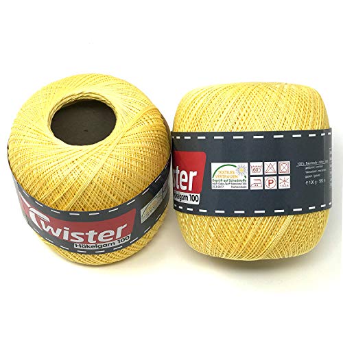 TWISTER Häkelgarn gelb Handstrickgarn Baumwollgarn 2x100g von TWISTER