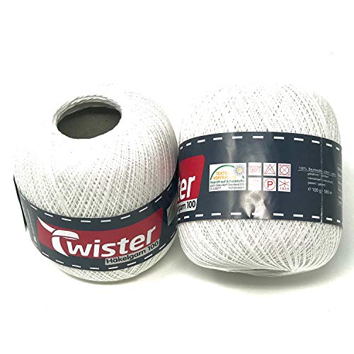 Twister Häkelgarn Handstrickgarn Baumwollgarn 2x100g (weiss) von TWISTER