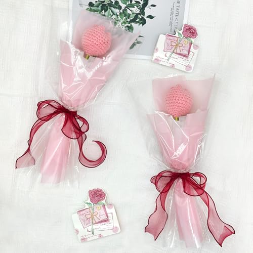 TWITTOOLS 2 Stück gehäkelte Tulpenblumenstrauß, handgefertigte gestrickte Blumen, rosa Häkelblumen, Geschenk für Muttertag, Valentinstag, Geburtstag von TWITTOOLS