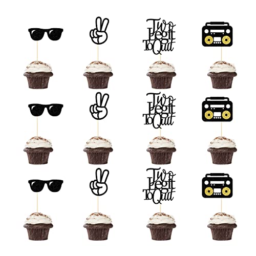 Two Legit To Quit Cupcake Toppers, Glitter Two Legit Birthday Cake Topper, Second Birthday, 90s Hip Hop Party Dekor, Doppelseitiger Glitzer, 12 Stück von TWO MUCH FUN