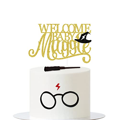 Welcome Baby Muggle-Kuchendekoration, Zauberer-Thema, Babyparty, Geschlechtsoffenbarung, Party, Kinderzimmer, Dekorationen, doppelseitiger Goldglitzer von TWO MUCH FUN