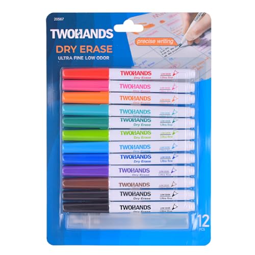 TWOHANDS Whiteboard Marker Set mit Whiteboard-Reiniger,12 Whiteboard Stifte Dünne Spitze,11 Farben, Rundspitze 0.7mm,Abwischbar - für Flipchart,Magnettafel,Memoboard,20567 von TWOHANDS