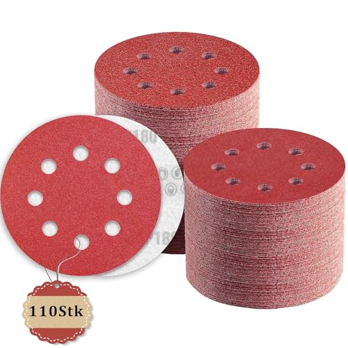 110 Stück Schleifpapier 125mm Klett 180 Körnung, 8 Loch Schleifscheiben 125mm Rund Klett für Exzenterschleifer by TWSTYFAL von TWSTYFAL