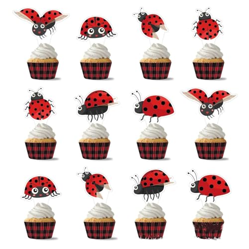 Cake Toppers,Marienkäfer Tasse Kuchen Toppers Zahnstocher Flaggen 12 Stück Kuchen Cupcake Topper für Kinder Baby Party Geburtstag Party Kuchen Dekoration von TXDAMAI