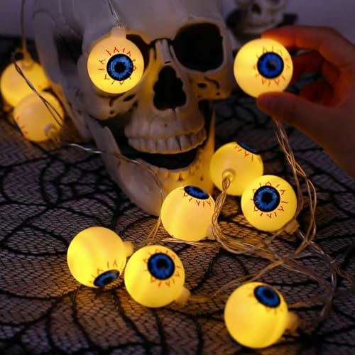 TXDYWZYGS Halloween Eyeball Lichterkette LED-Augen-Halloween-Lichterkette Batteriebetrieben 2 Modi Halloween Fensterlichter für Indoor Outdoor Halloween Party Dekorationen(6.56ft/10 lights) von TXDYWZYGS