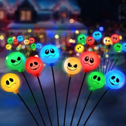 TXDYWZYGS Solar-Halloween-Gartenpfahl-Lichter für Halloween-Dekorationen, Outdoor Wasserdicht 8 LED Scary Emoji Swaying Glühwürmchen Lichter für Party-Hof-Weg von TXDYWZYGS