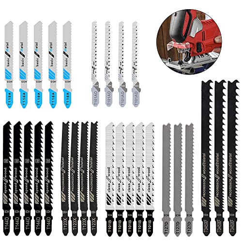 29tlg Professional Stichsägeblätter Set mit Kunststoffbox T-Schaft Stichsägeblätter(T118A|T101AO|T144D|T101B|T123X|T127D|T345XF) aus HSS/BIM/HCS für Bosch Dewalt Makita Milwaukee für Holz Metall von TXErfolg