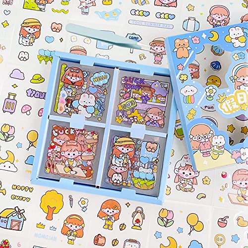 Scrapbooking Sticker 100 Blatt(500 STK) niedliches Cartoon Mädchen Aufkleber Set mit Pinzette PET Wasserdicht Selbstklebend Dekorativ Sticker für DIY Scrapbook Tagebuch Bullet Journaling Laptops von TXErfolg