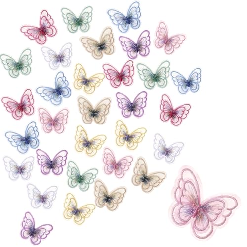 TXIN 32 Stück doppellagige Schmetterlings-Applikationen mit Schmetterlings-Applikationen, Stickerei, Organza, Schmetterlinge, Applikationen, Verzierungen, zum Aufbügeln, für DIY-Dekoration, Hochzeit, von TXIN